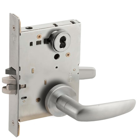 Grade 1 Entrance Office Mortise Lock, SFIC Prep Less Core, 07 Lever, A Rose, Satin Chrome Finish, Fi